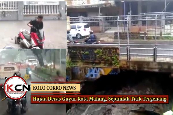 Hujan Deras Guyur Kota Malang, Sejumlah Titik Tergenang dan pondasi Jembatan Ambrol