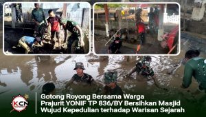 Gotong Royong Bersama Warga, Prajurit YONIF TP 836/BY Bersihkan Tempat Ibadah Wujud Kepedulian terhadap Warisan Sejarah